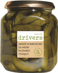 DRIVERS Sweet Cornichons in White Balsamic Vinegar 550g