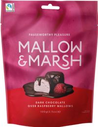 MALLOW & MARSH Raspberry Marshmallows Coated in 70% Dark Chocolate - Bag 100g