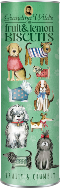 GRANDMA WILD'S Dogs in Jumpers Tube - Fruit & Lemon Biscuits 200g