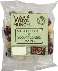 WILD MUNCH Milk Chocolate & Yoghurt Coated Raisins 125g