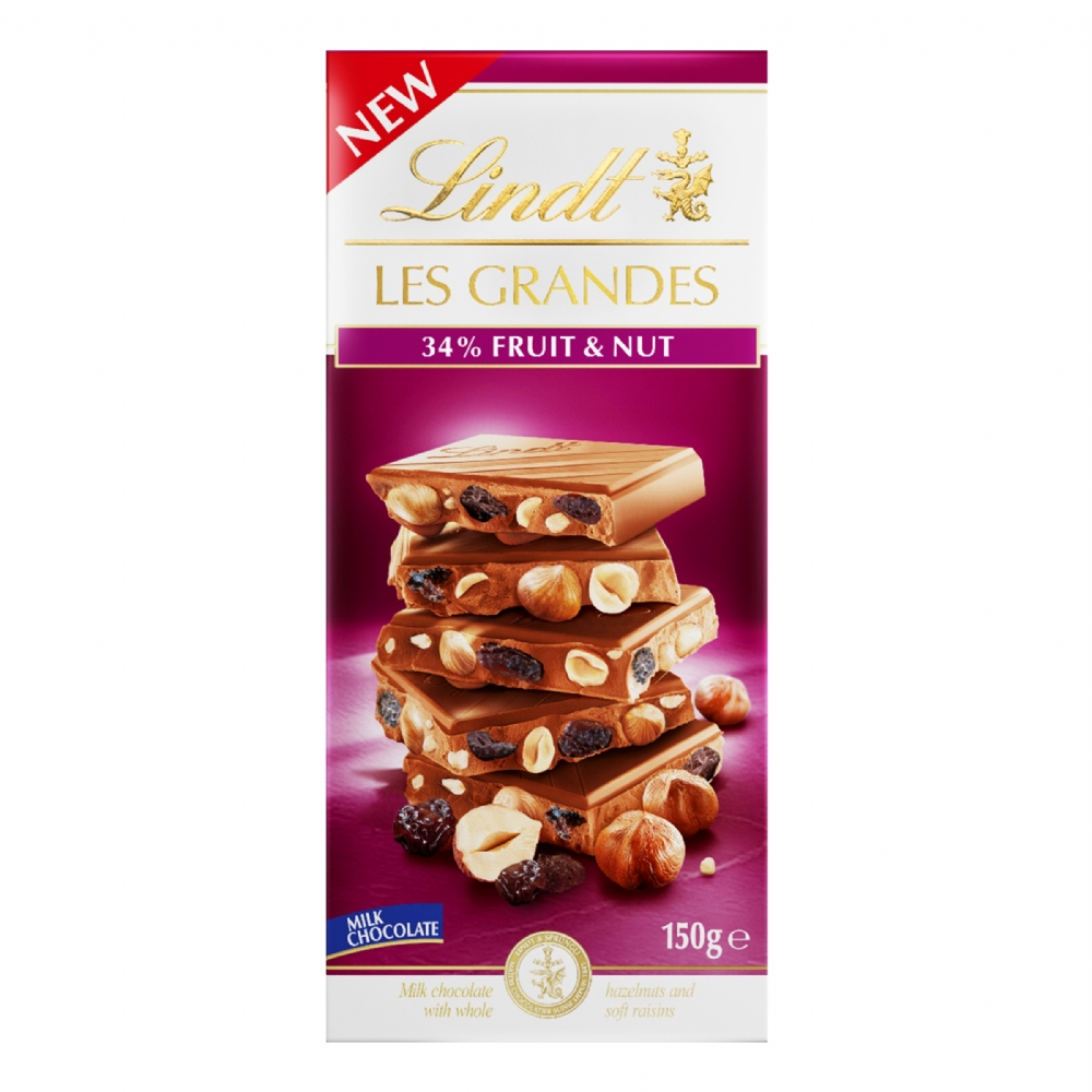 Lindt Les Grandes Milk Chocolate 34% Fruit & Nut Bar 150g