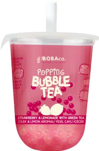 THE BOBA CO. Popping Bubble Tea - Strawberry & Lemon with Green Tea 330ml