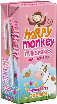 HAPPY MONKEY Milkshakes Made for Kids - Strawberry 200ml