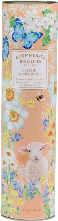 FARMHOUSE BISCUITS Classic Stem Ginger Biscuits in Spring Lamb Tube 300g
