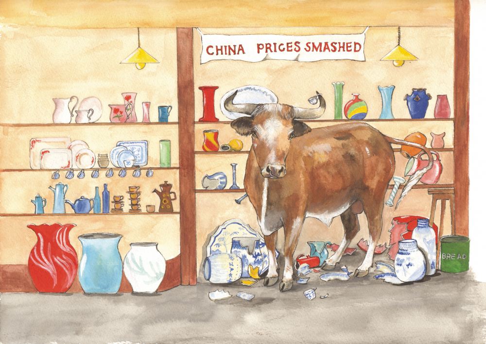 SUE PODBERY Bull in a China Shop Card | Holleys Fine Foods