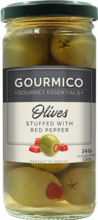 GOURMICO Green Olives Stuffed with Red Pepper 240g